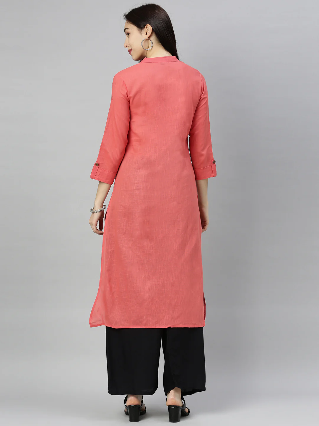 Neerus Carrot Colour Slub Cotton Fabric Tunic "44" - Image 7