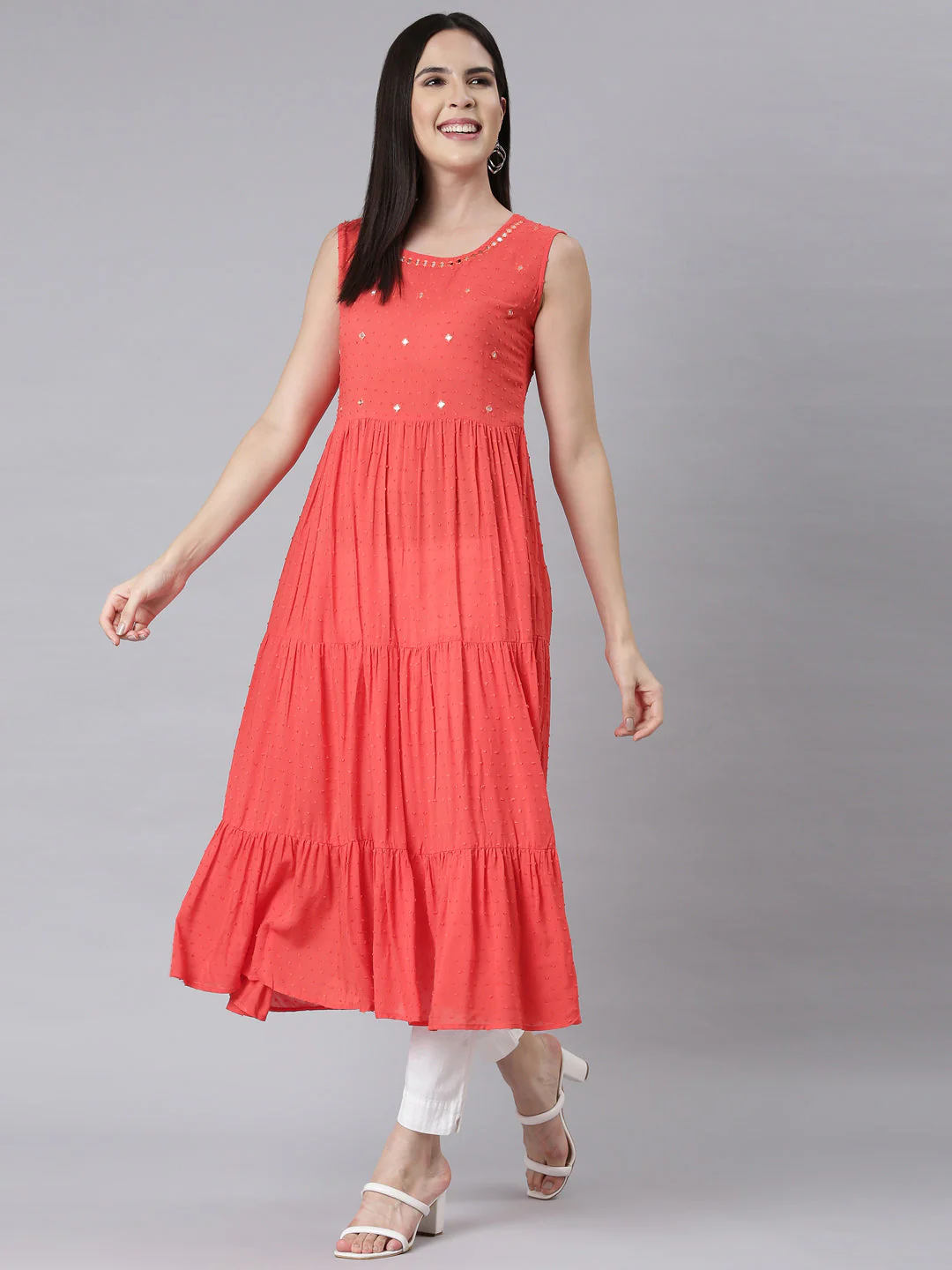 Neerus Carrot Panelled Anarkali Embellished Kurta - Image 4