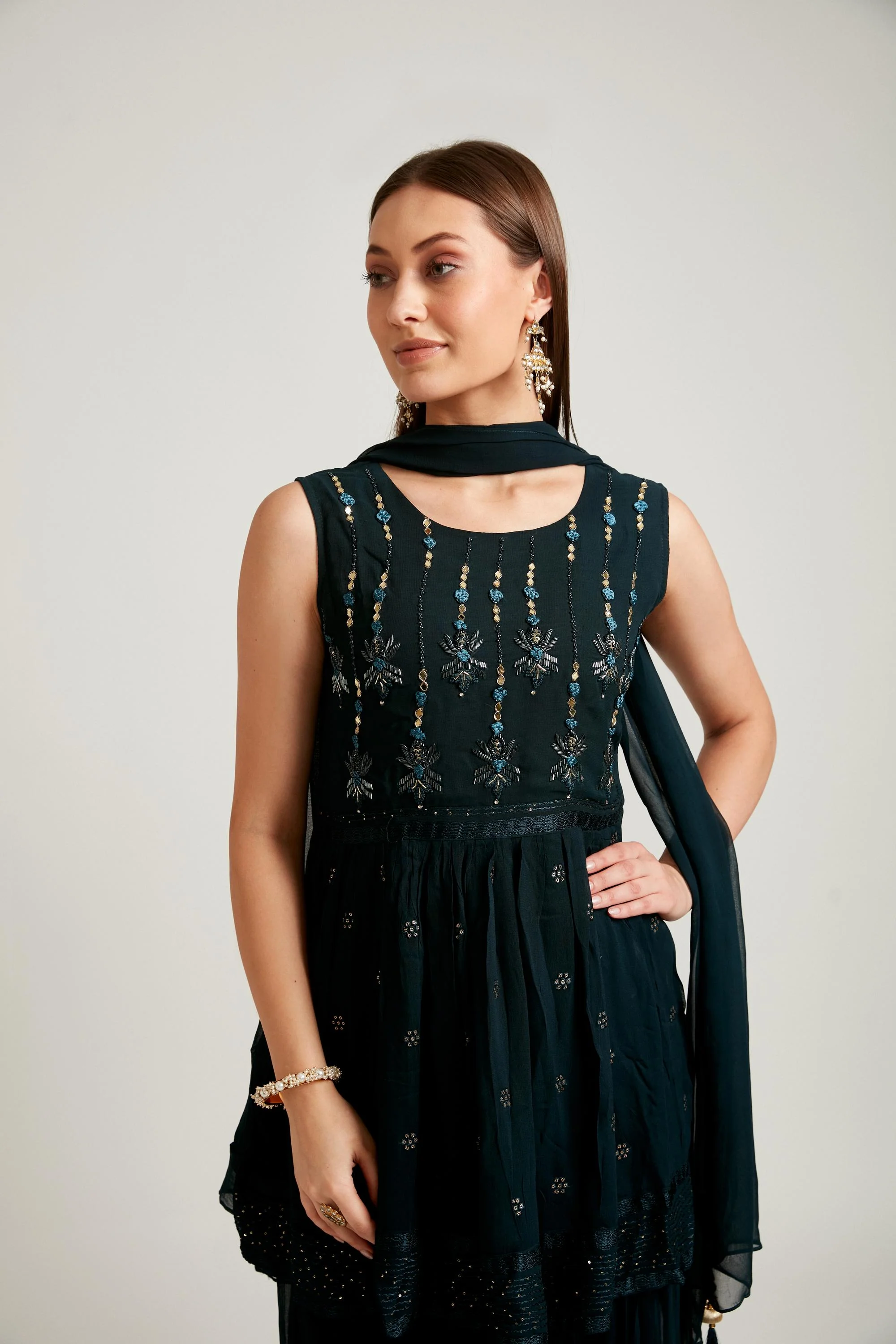 Neerus Cobalt Color Georgette Fabric Salwar Kameez - Image 2
