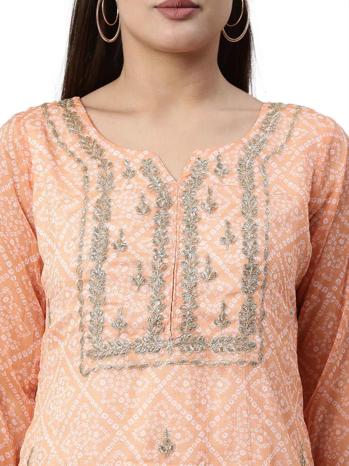 Neerus Coral Color Chanderi Fabric Kurta - Image 2