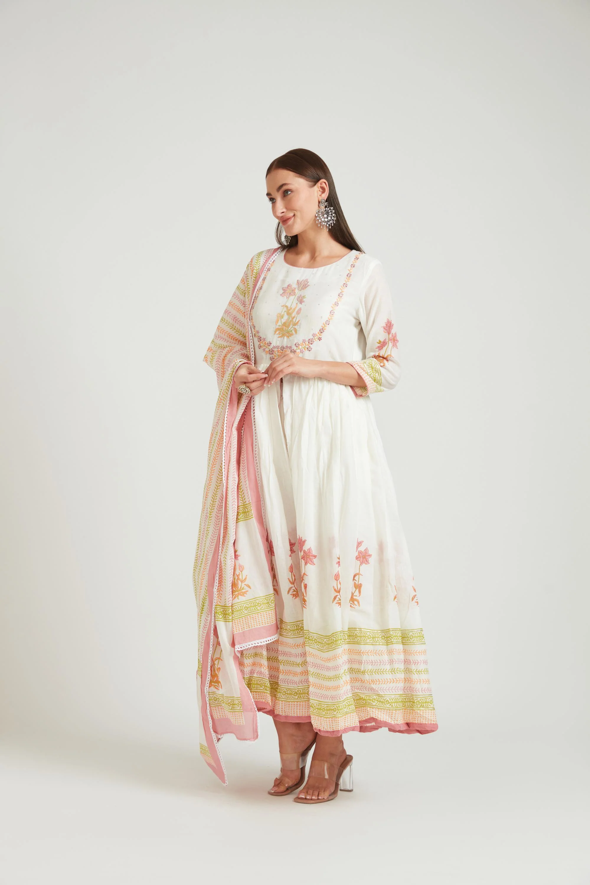 Neerus Coral Color Chanderi Fabric Salwar Kameez - Image 2