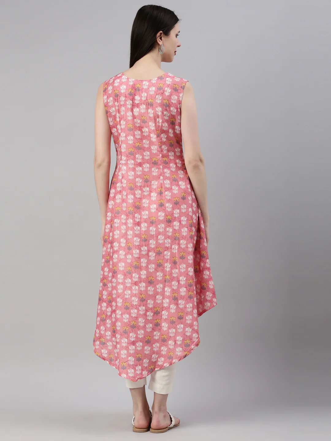 Neerus Coral Color Model Fabric Kurta - Image 5