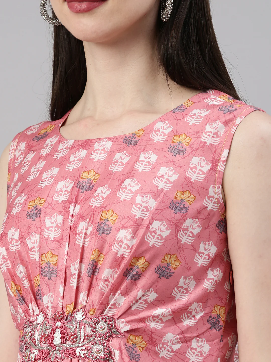 Neerus Coral Color Model Fabric Kurta - Image 7
