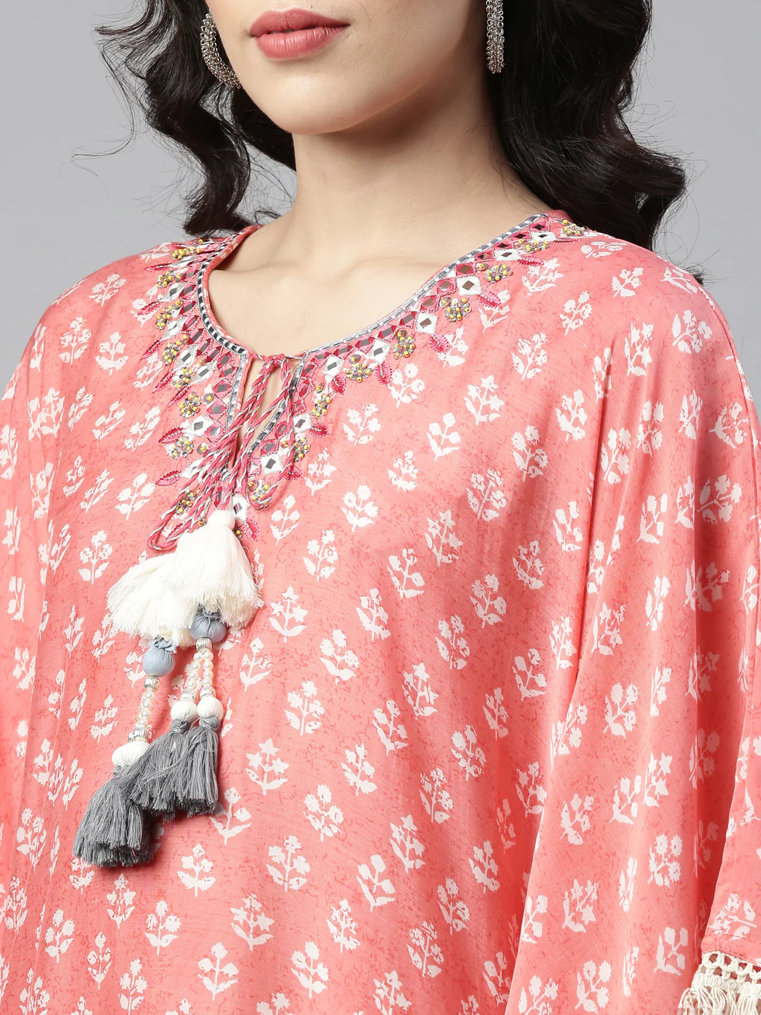 Neerus Coral Color Muslin Fabric Kurta - Image 3