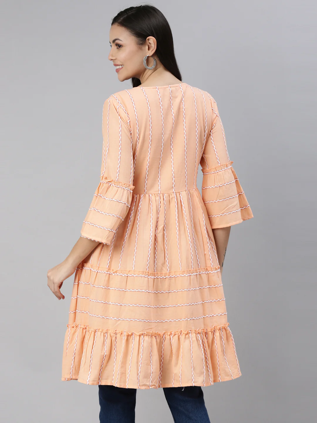 Neerus Coral Color Rayon Fabric Kurta - Image 5