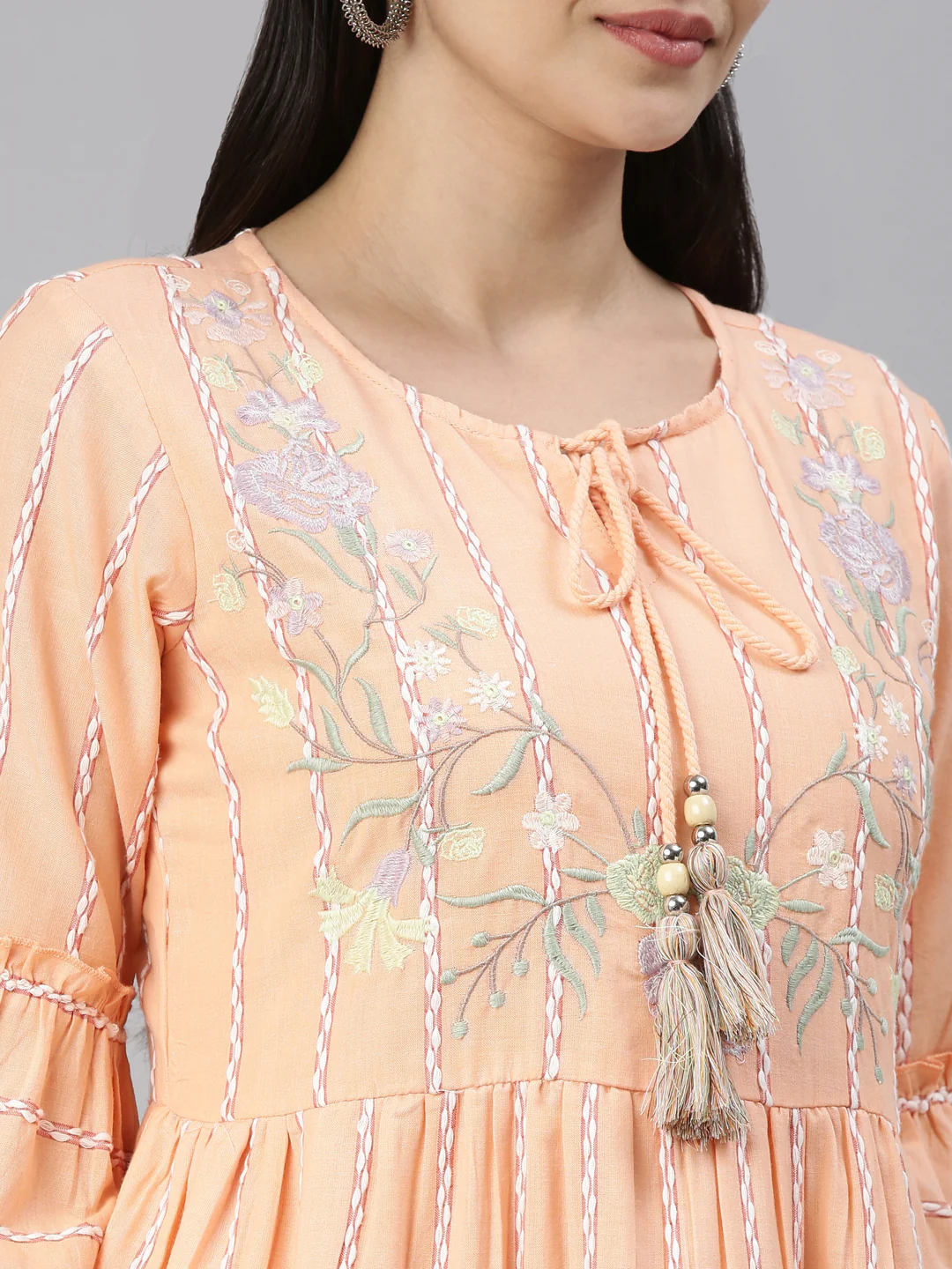 Neerus Coral Color Rayon Fabric Kurta - Image 7