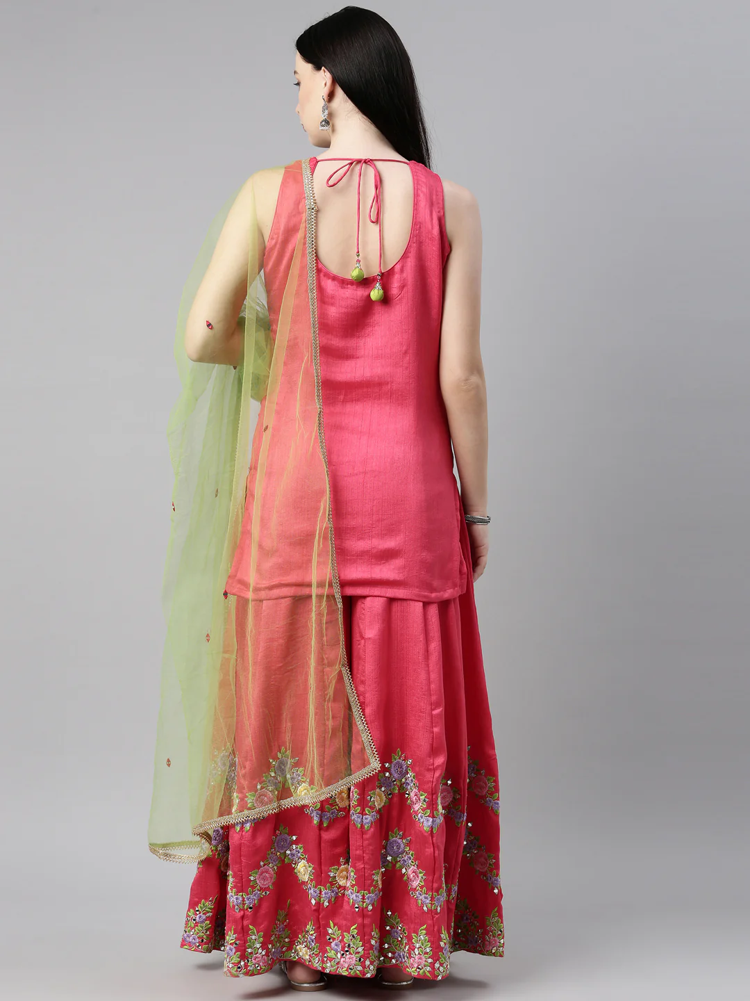Neerus Coral Color Silk Fabric Kurta Set - Image 7