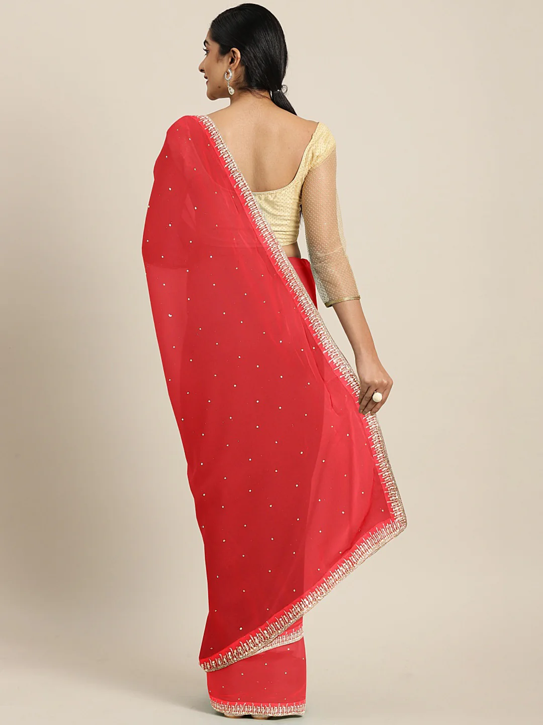 Neerus Coral Embellished Saree With Blouse - Image 2