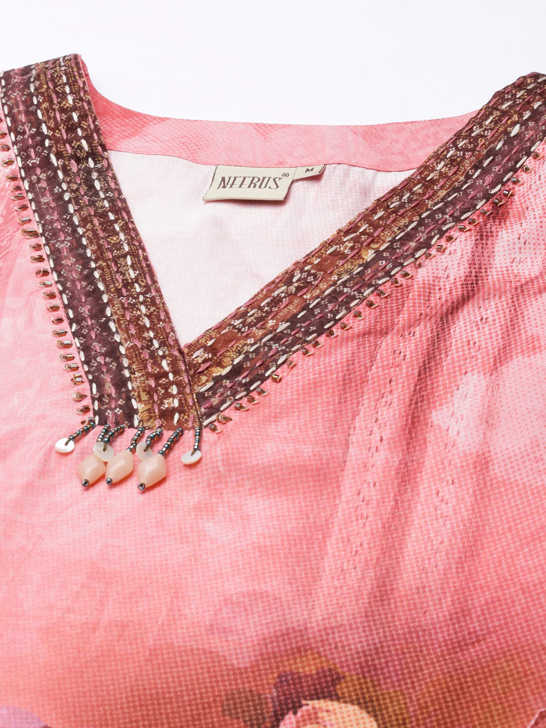 Neerus Coral Panelled Straight Kurta and Trousers - Image 4