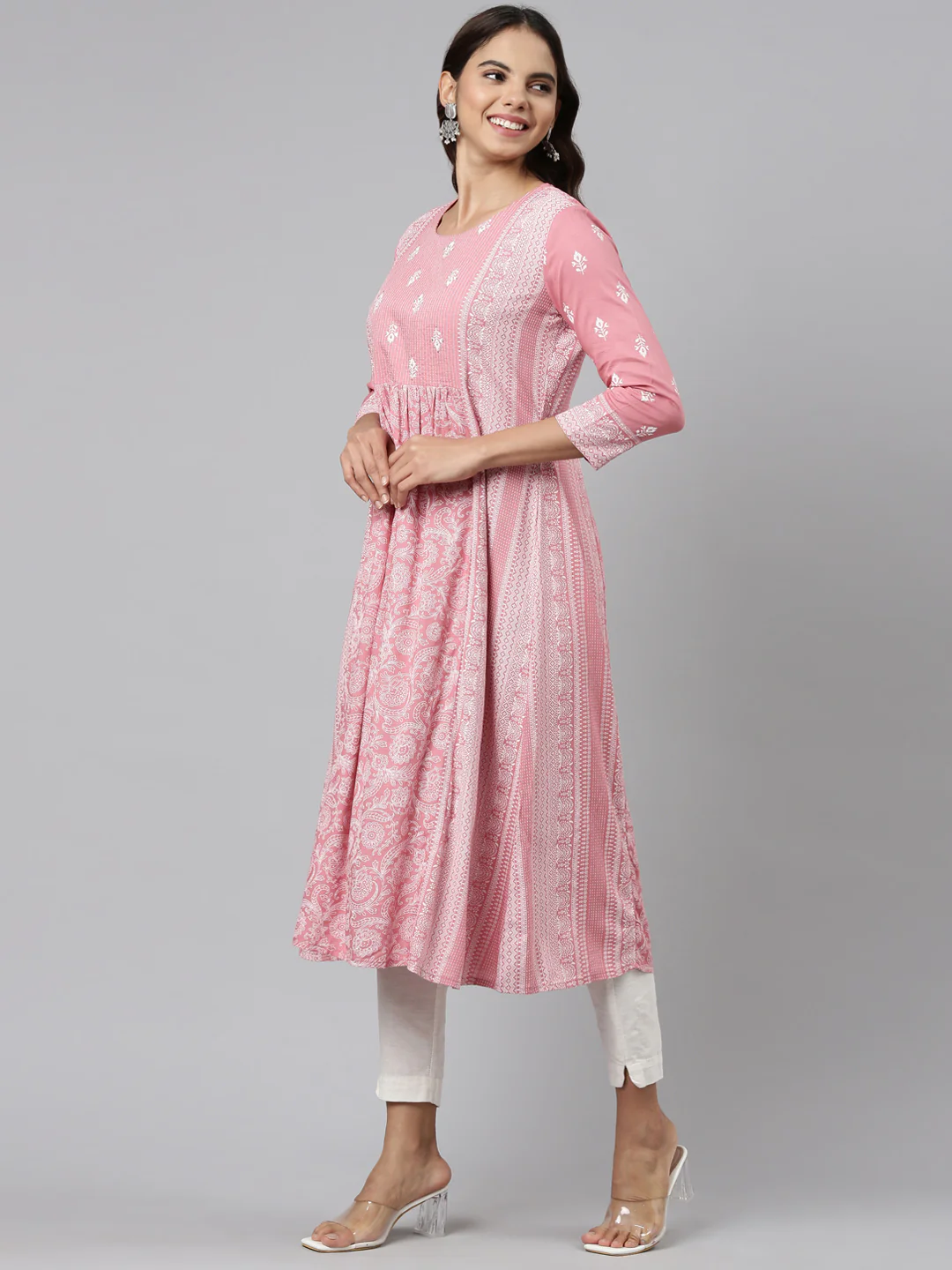 Neerus Coral Pleated Anarkali Embroidered Kurta - Image 2
