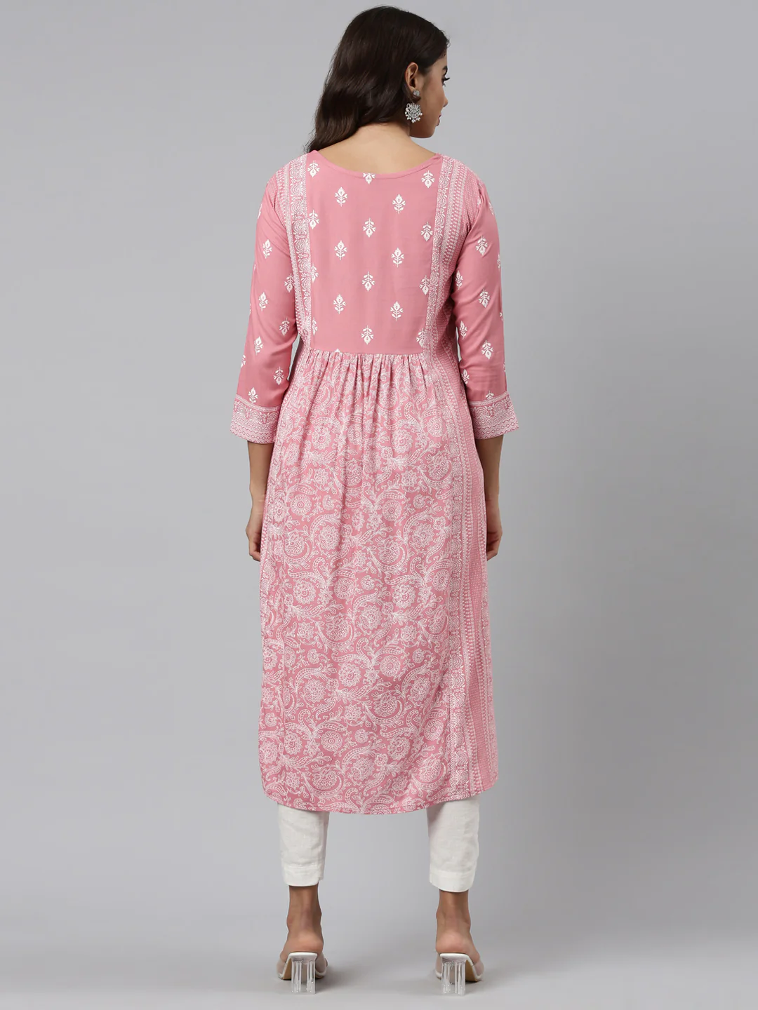 Neerus Coral Pleated Anarkali Embroidered Kurta - Image 3