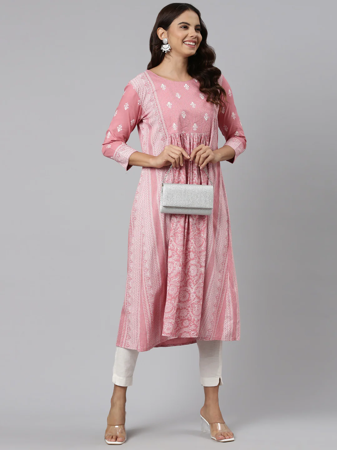 Neerus Coral Pleated Anarkali Embroidered Kurta - Image 5