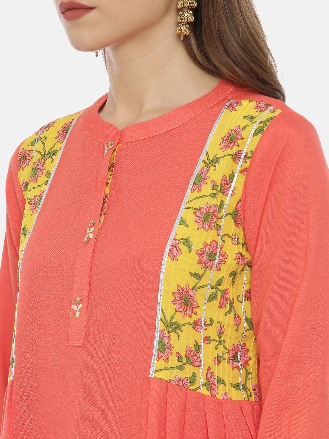 Neerus Coral Printed Flared Kurti - Image 2