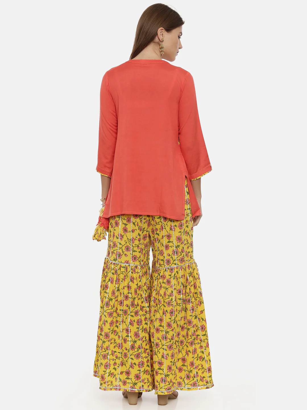 Neerus Coral Printed Flared Kurti - Image 5