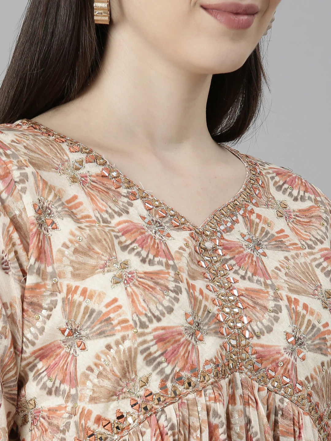 Neerus Coral Regular Straight Tribal Kurta And Palazzos With Dupatta - Image 4