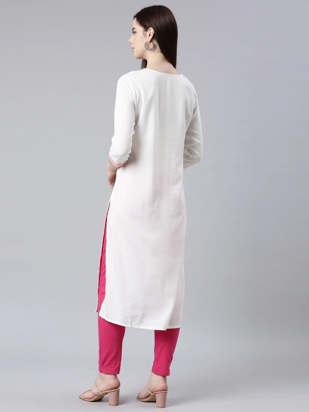 Neerus Coral Straight Casual Floral Straight Kurta - Image 3