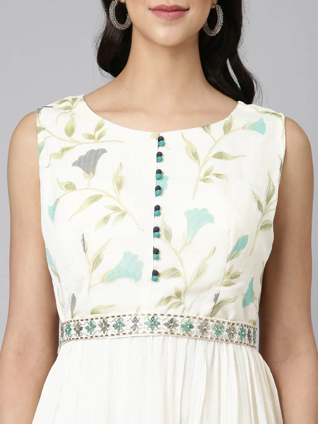 Neerus Cream Casual Floral Maxi Dresses - Image 4