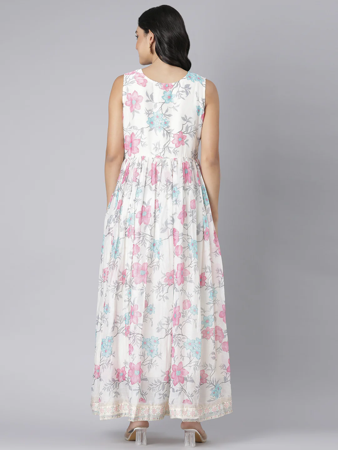 Neerus Cream Casual Floral Maxi Dresses - Image 3