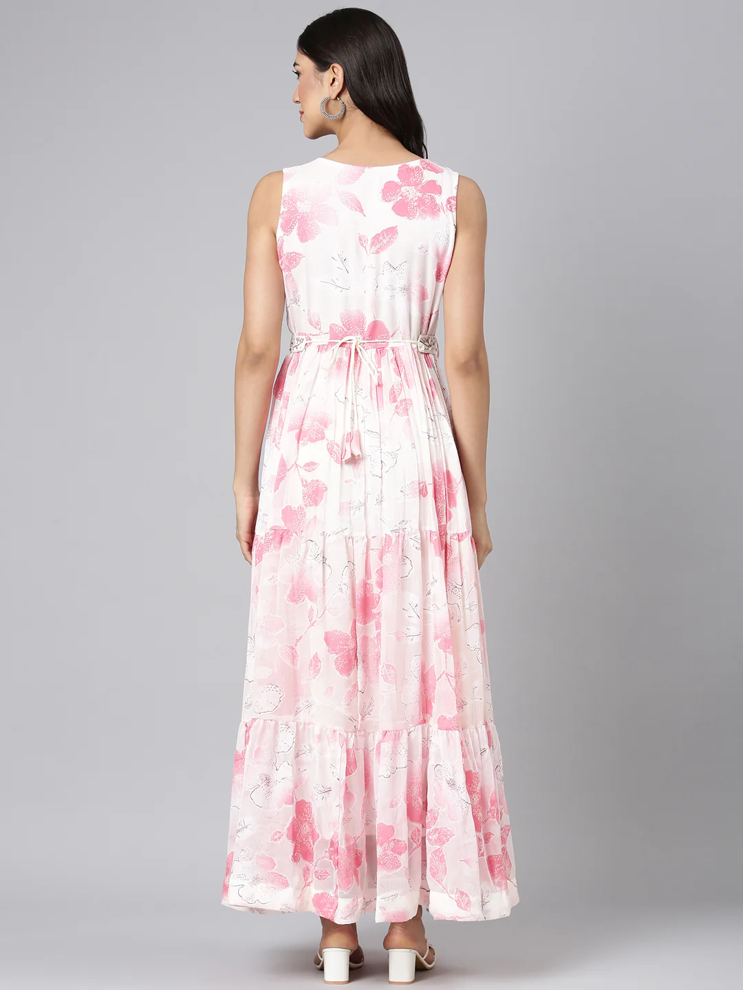 Neerus Cream Casual Floral Maxi Dresses - Image 3