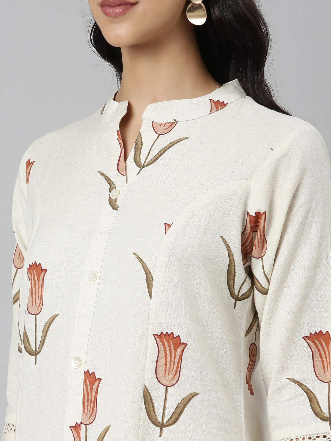 Neerus Cream Casual Floral Straight Kurta - Image 5