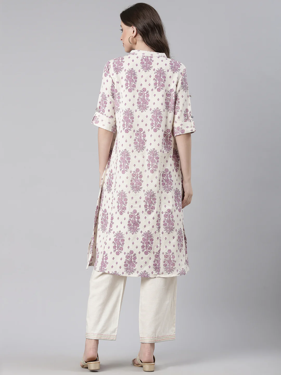 Neerus Cream Casual Floral Straight Kurta - Image 3