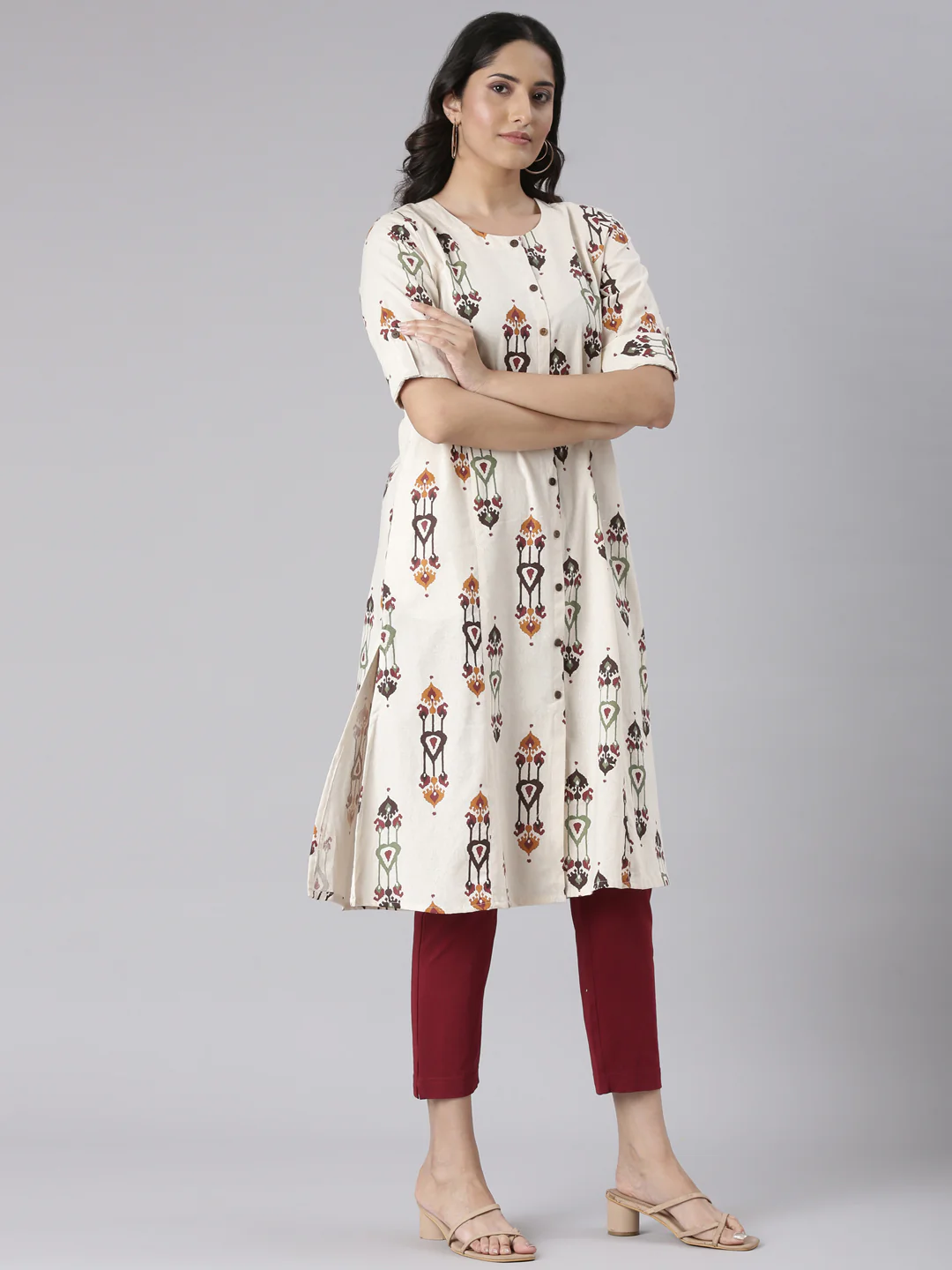 Neerus Cream Casual Tribal Straight Kurta - Image 2
