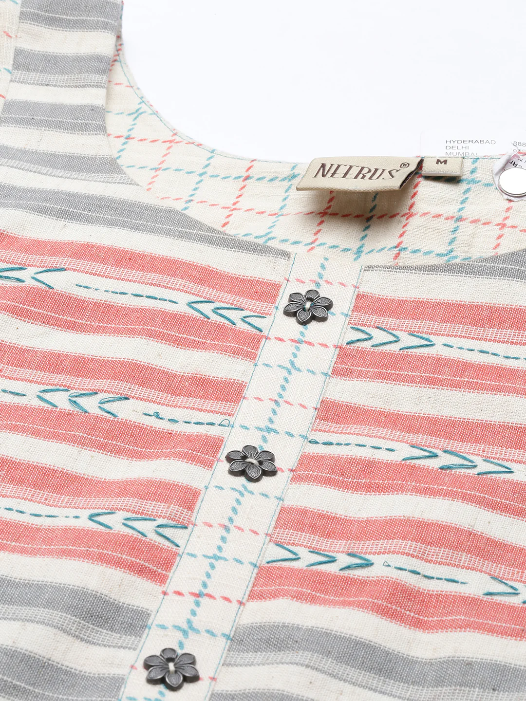 Neerus Cream Check A Line Kurta - Image 2