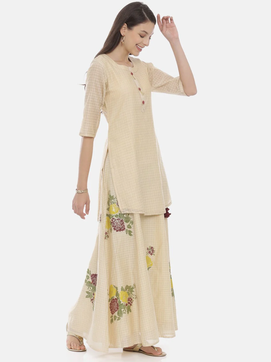 Neerus Cream Check Straight Kurta - Image 4