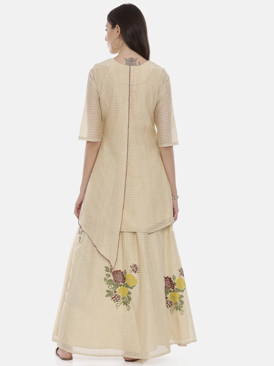 Neerus Cream Check Straight Kurta - Image 5