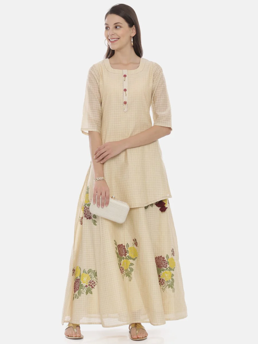 Neerus Cream Check Straight Kurta - Image 6
