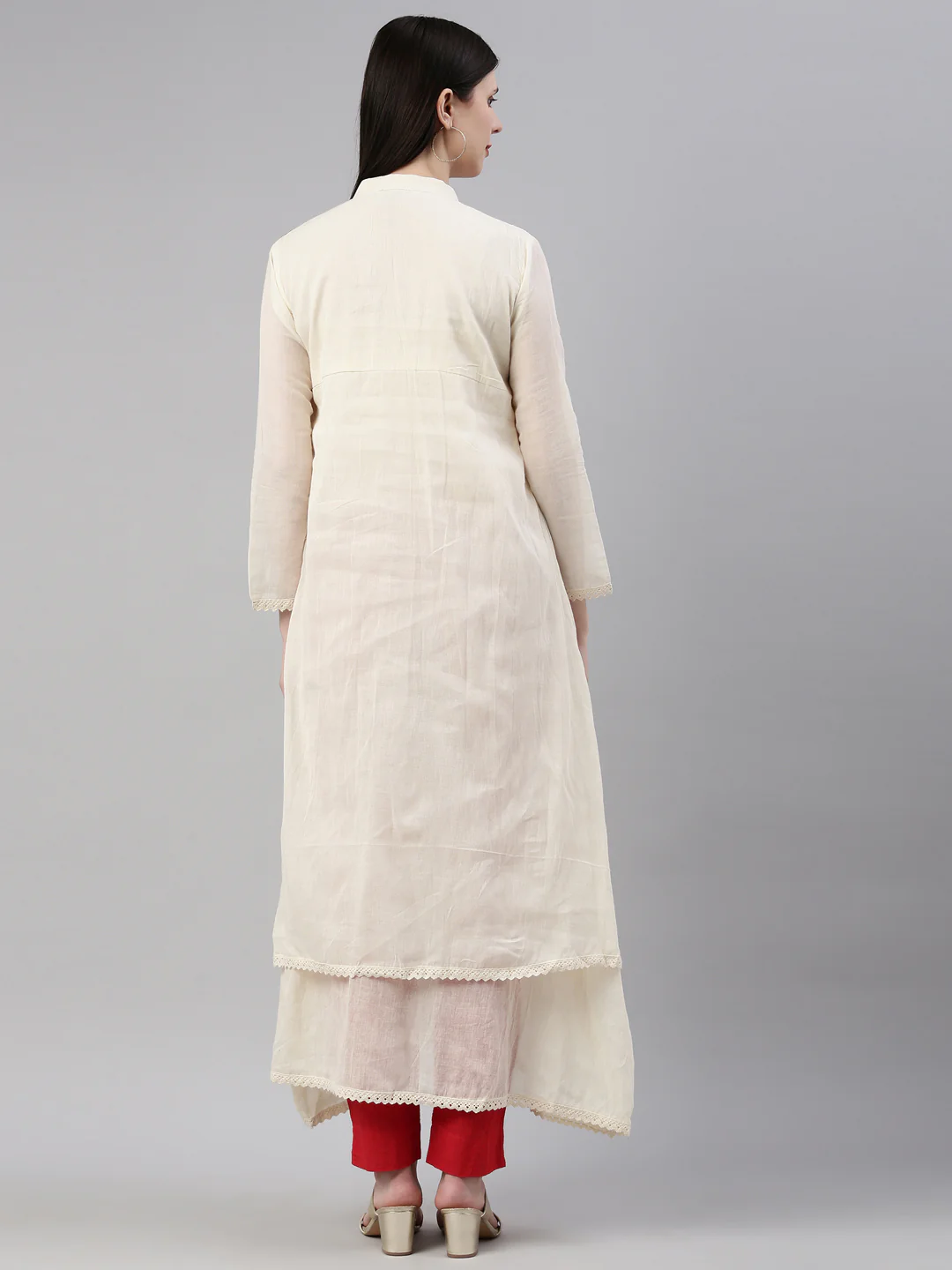 Neerus Cream Color Chanderi Fabric Kurta - Image 5