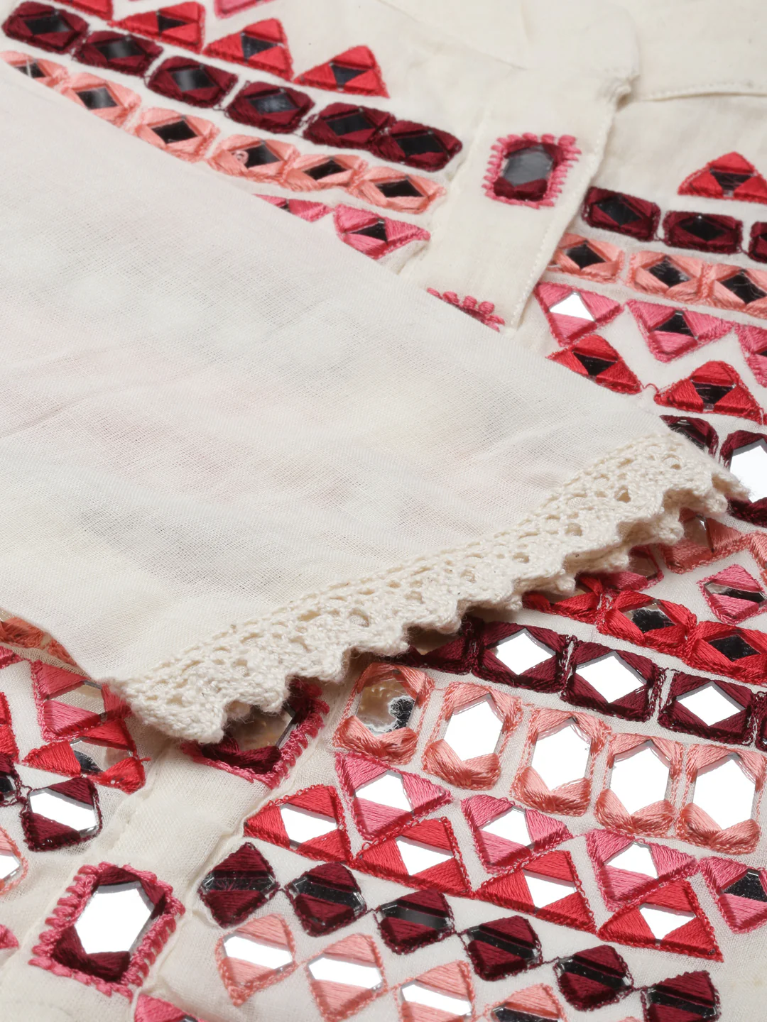 Neerus Cream Color Chanderi Fabric Kurta - Image 7