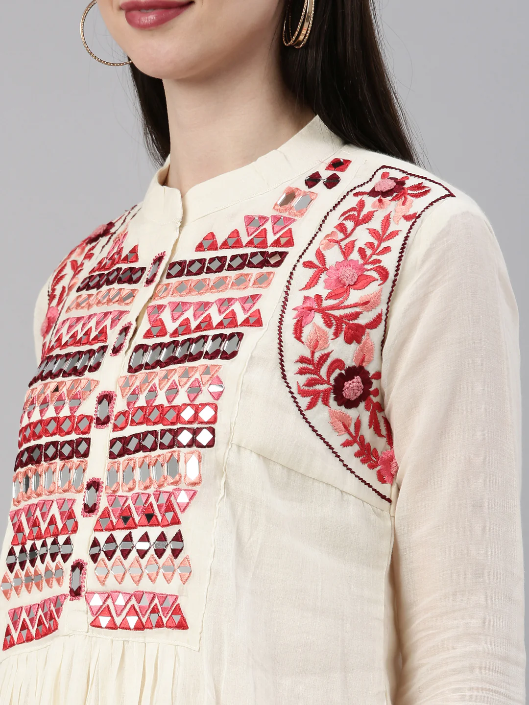 Neerus Cream Color Chanderi Fabric Kurta - Image 8
