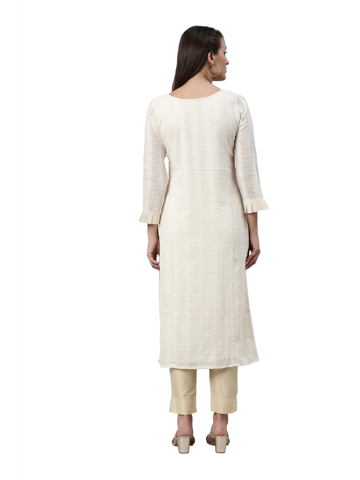 Neerus Cream Color Cotton Fabric Kurta - Image 5