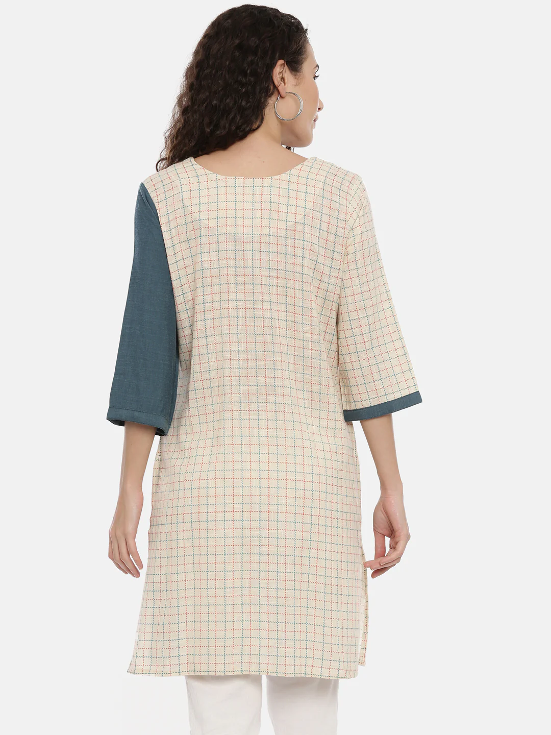 Neerus Cream Color Cotton Fabric Kurta - Image 4