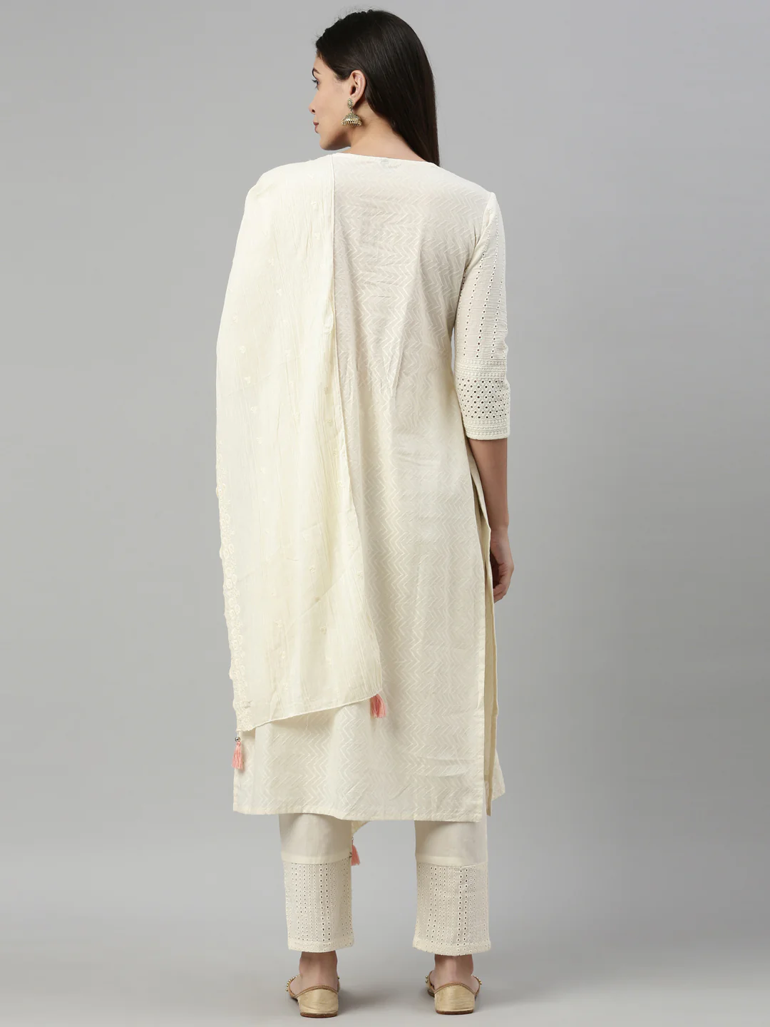 Neerus Cream Color Cotton Fabric Suit Set - Image 7