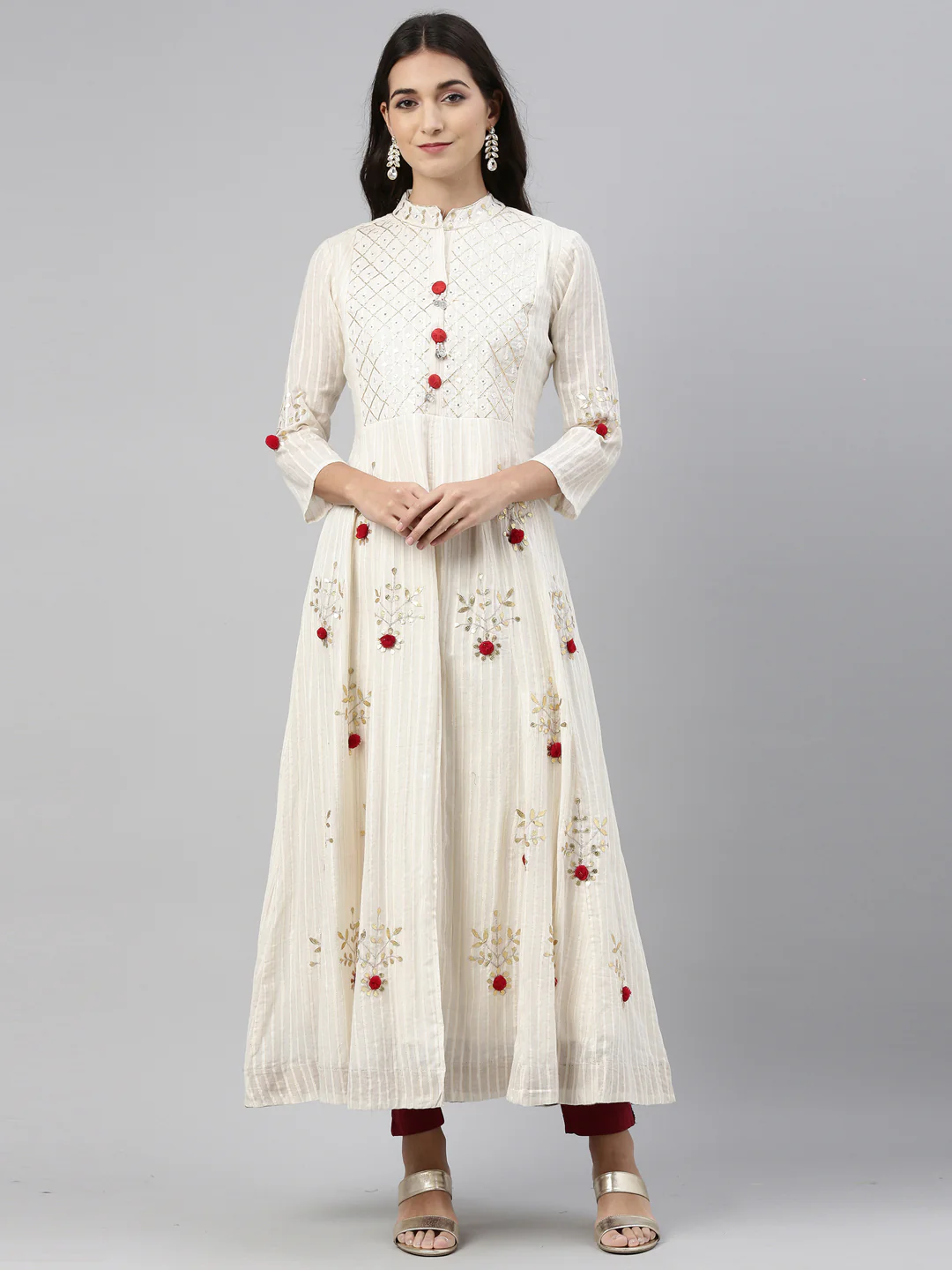Neerus Cream Color Cotton Fabric Tunic - Image 6