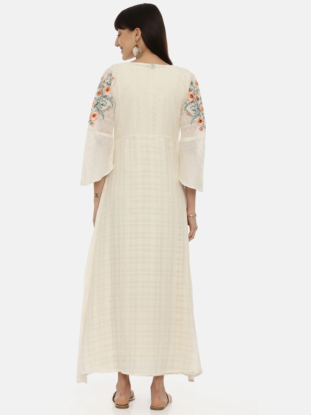Neerus Cream Color Cotton Fabric Tunic - Image 5