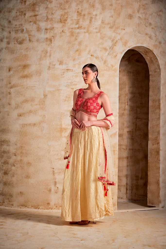 Neerus Cream Color Georgette Fabric Ghagra Set - Image 4