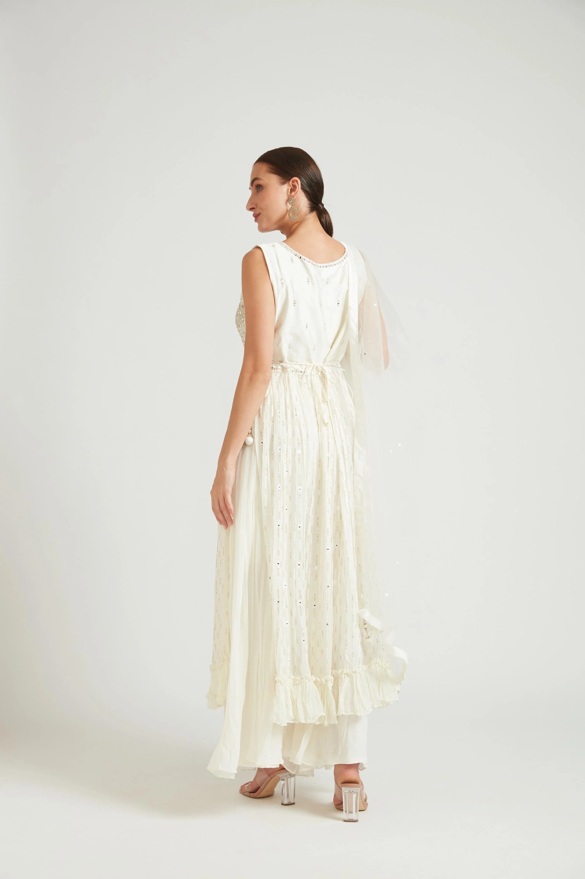 Neerus Cream Color Georgette Fabric Kurta Set - Image 4