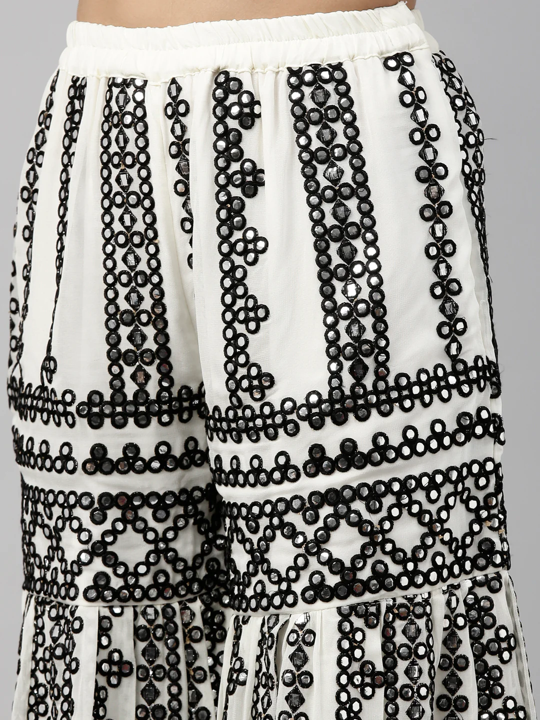 Neerus Cream Color Mercerized Fabric Suit-Short Anarkali - Image 10
