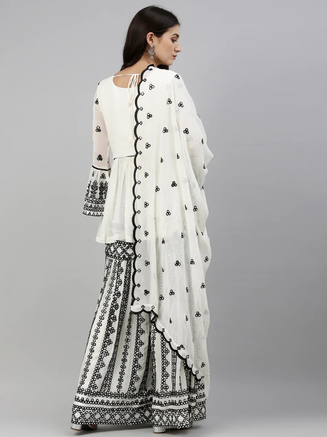 Neerus Cream Color Mercerized Fabric Suit-Short Anarkali - Image 8