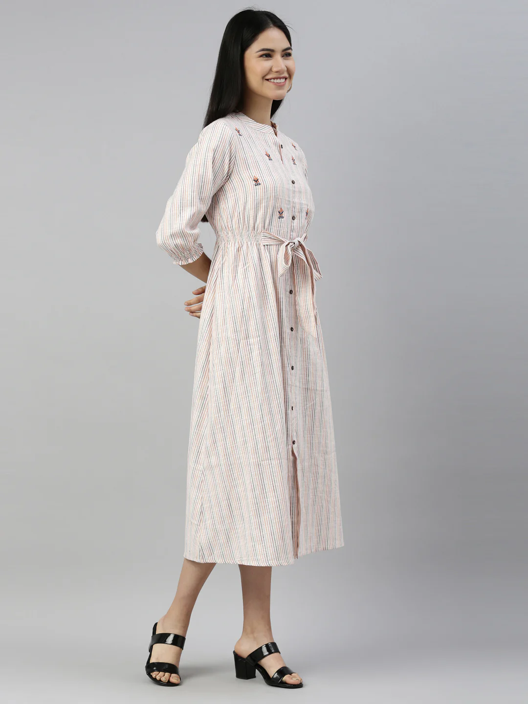 Neerus Cream Color Rayon Fabric Kurta - Image 4