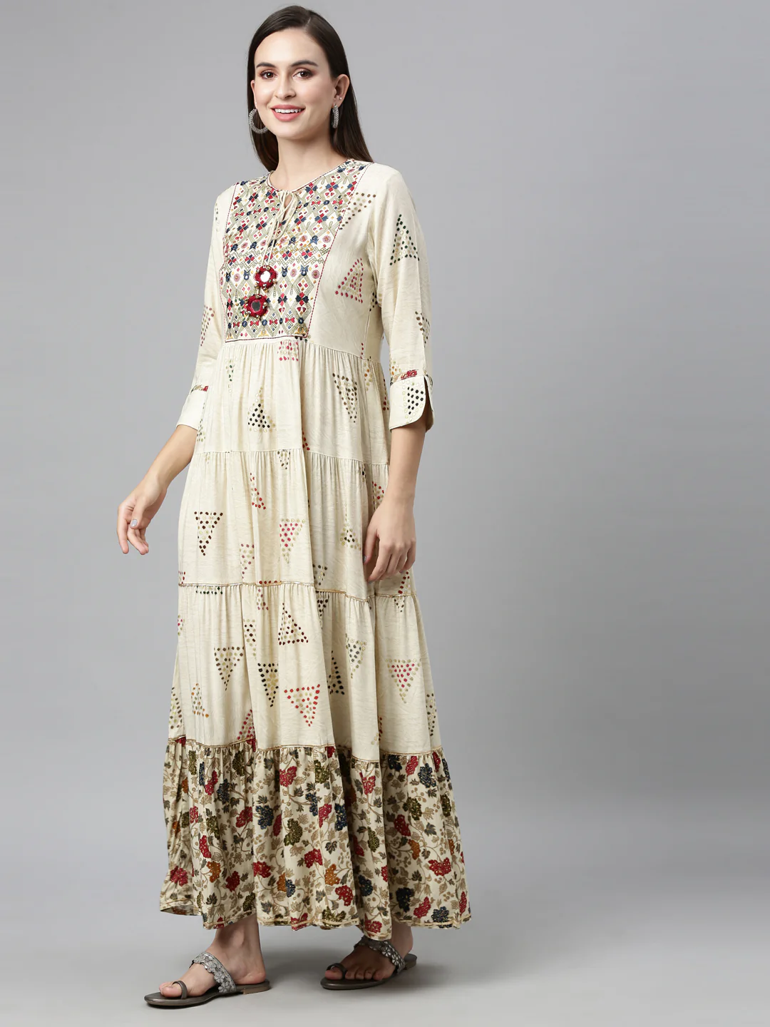 Neerus Cream Color Rayon Fabric Kurta