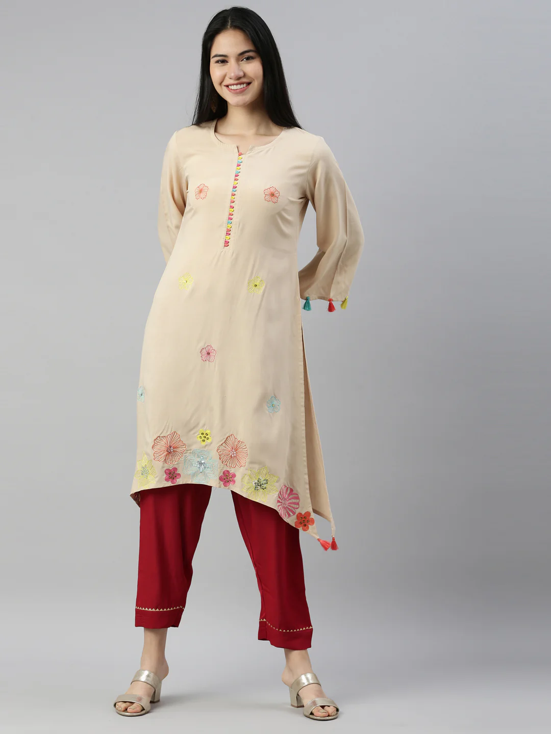 Neerus Cream Color Rayon Fabric Kurta