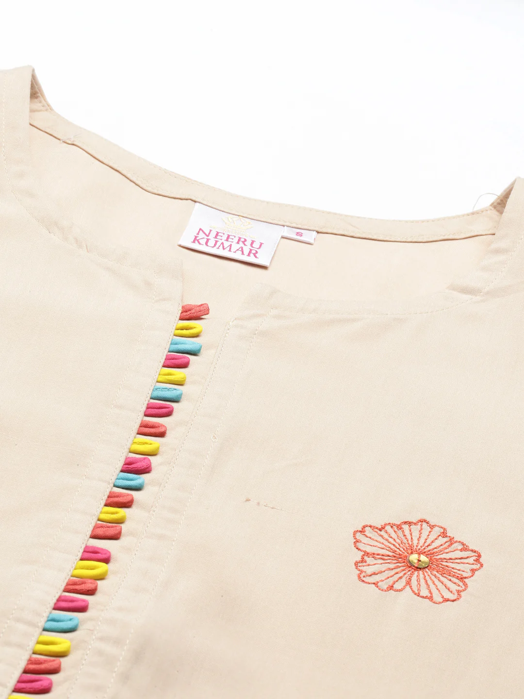 Neerus Cream Color Rayon Fabric Kurta - Image 2