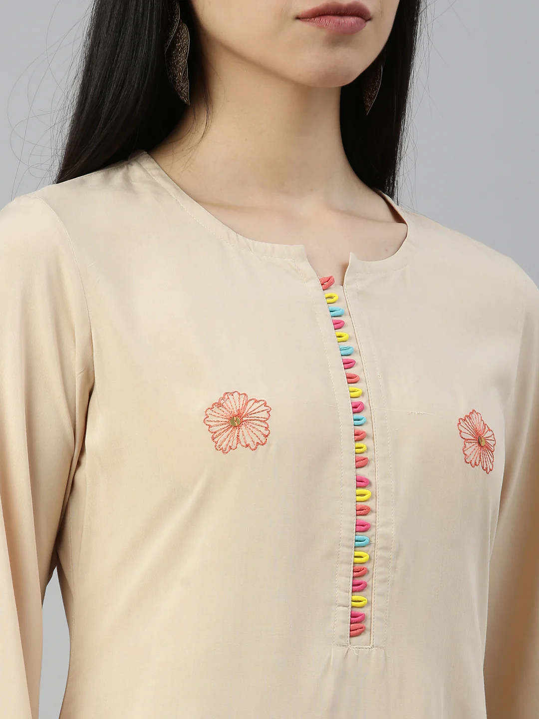 Neerus Cream Color Rayon Fabric Kurta - Image 8