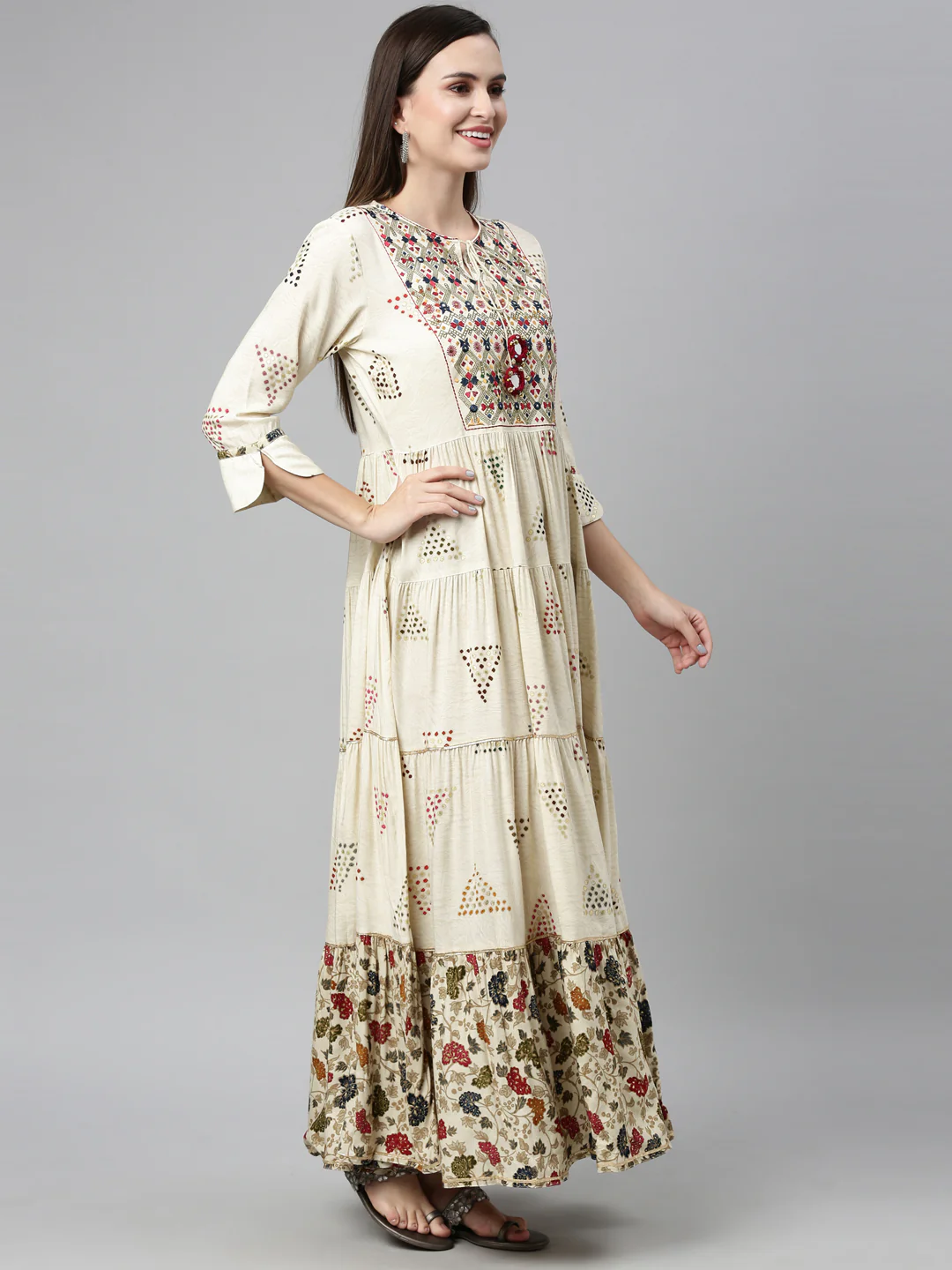 Neerus Cream Color Rayon Fabric Kurta - Image 5