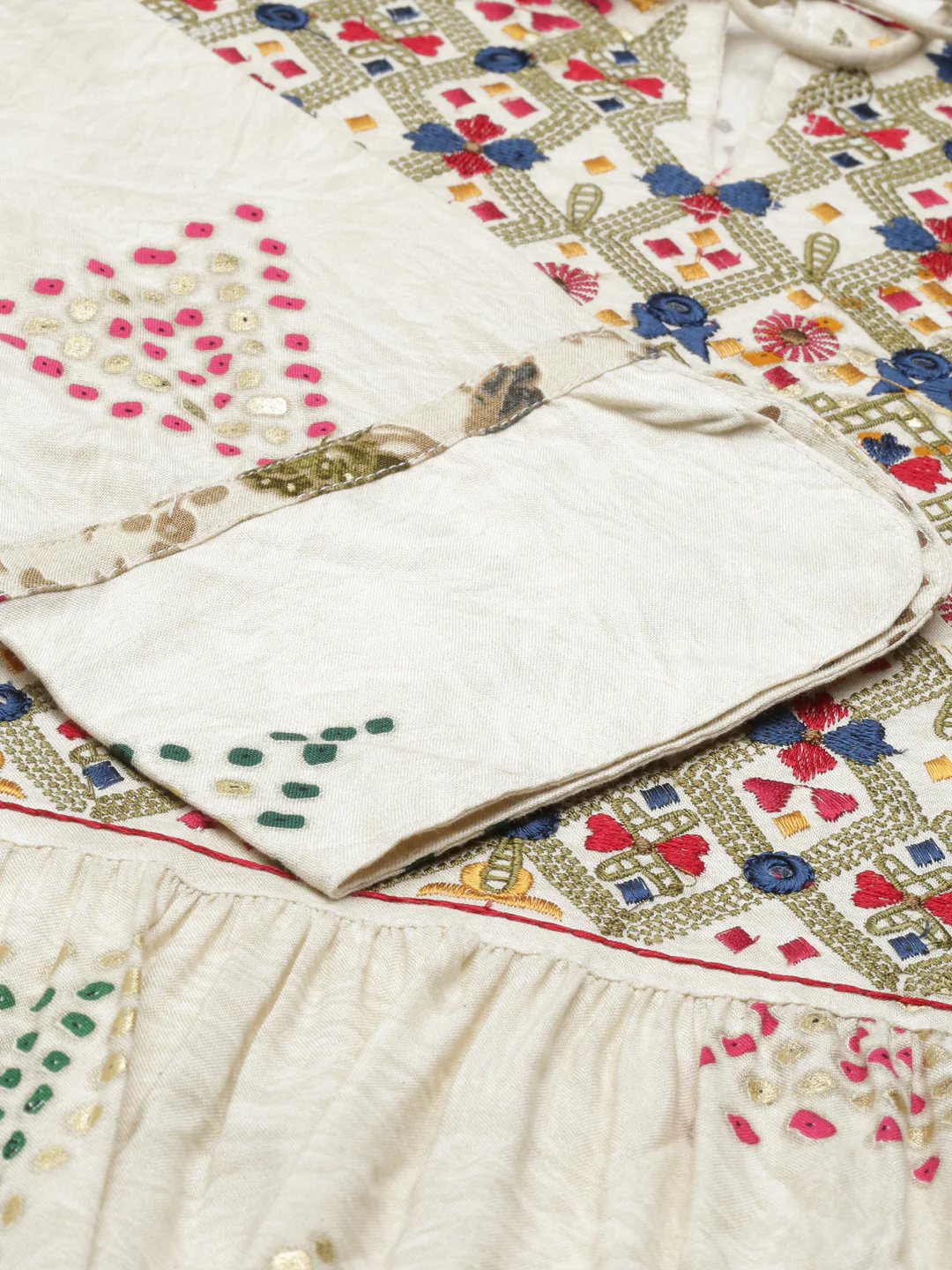 Neerus Cream Color Rayon Fabric Kurta - Image 7