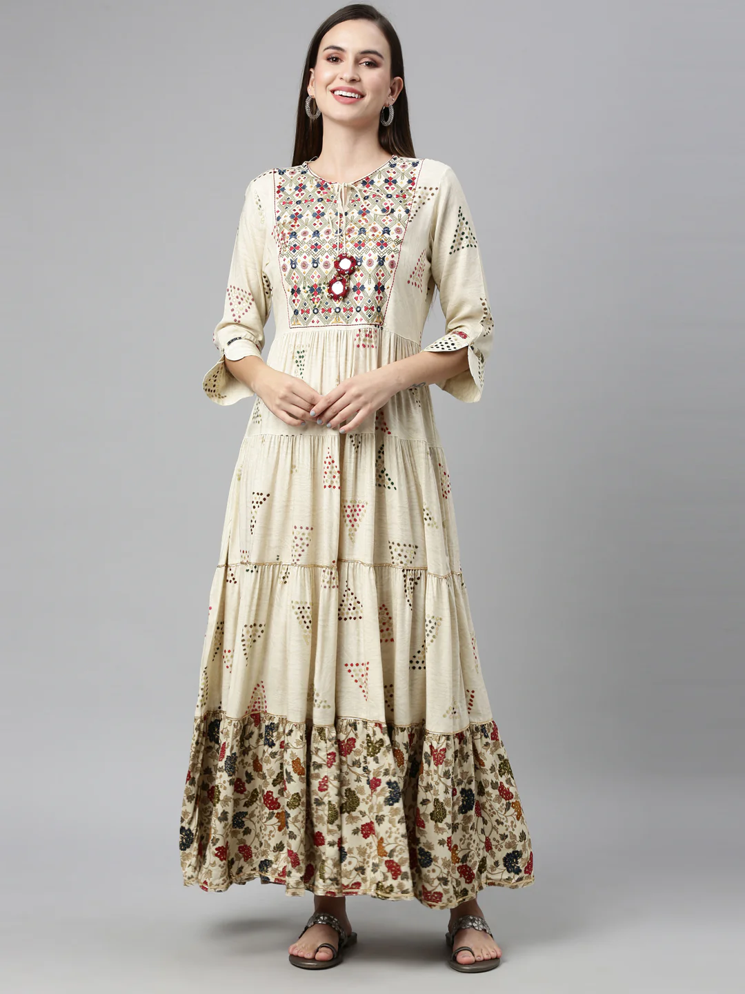 Neerus Cream Color Rayon Fabric Kurta - Image 8